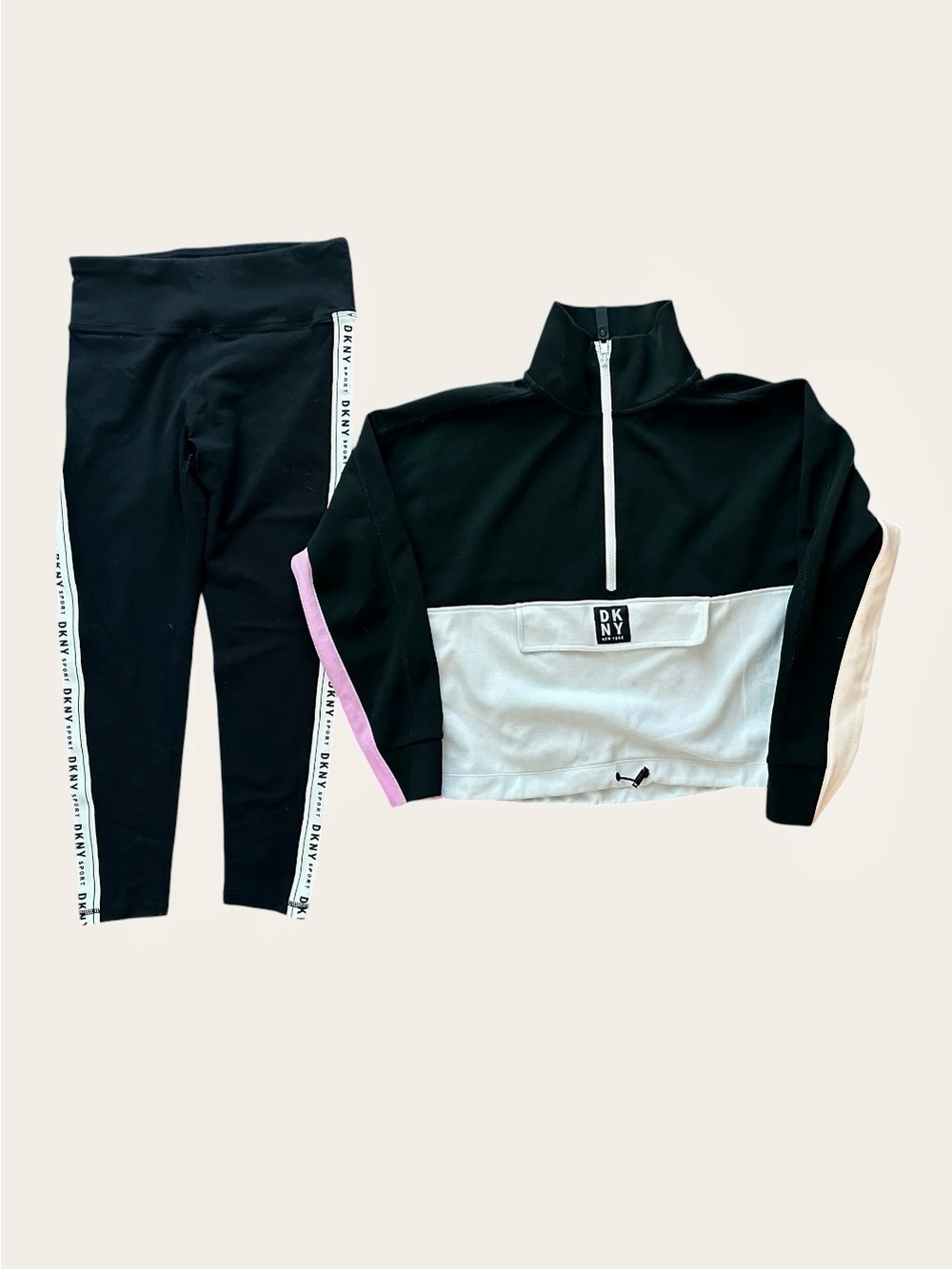 DKNY Black Active Pullover & Leggings Set